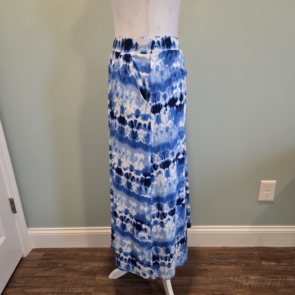 Terra & Sky Blue Tie-dye Patterned Maxi Skirt Elastic Waist Size 2X - Picture 3 of 11